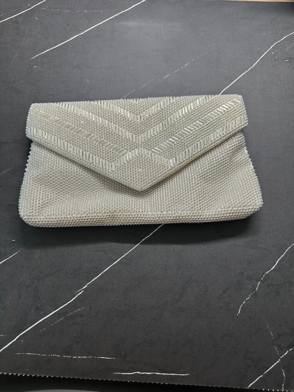 Beaded White Envelope Clutch